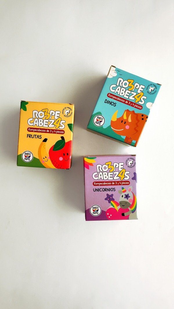 Producto - Rompecabezas x 4 de 3 y 4 piezas - Madera Dino - Unicornio - Frutas