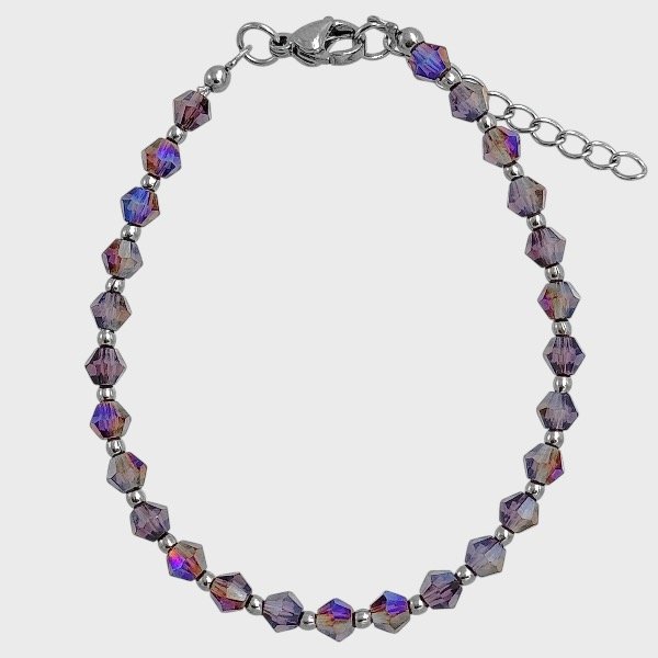 Producto - Pulsera de cristal checo y acero quirúrgico - 4mm - Vicono - Violeta tornasol