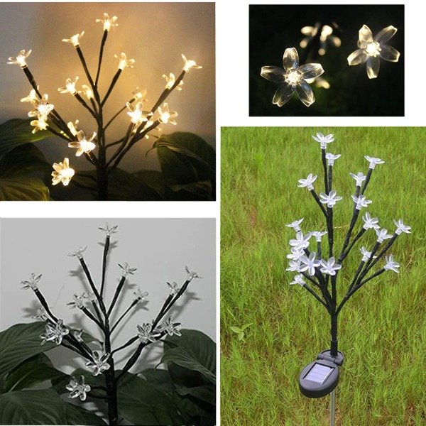 Producto - Árbol Led Solar Lámpara Estaca Jardín 20 led Blanco Cálido Flor de Cerezo