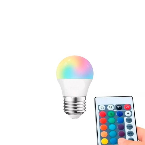 Producto - Lamparita inteligente  RGB Led con Control Remoto 16 Colores Bulbo E27 gota