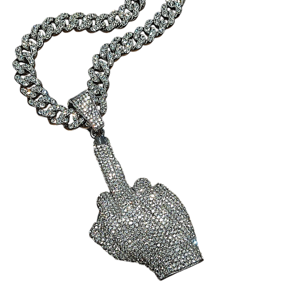 Producto - CADENA CON DIJE FCK YOU FULL ICE PLATEADO
