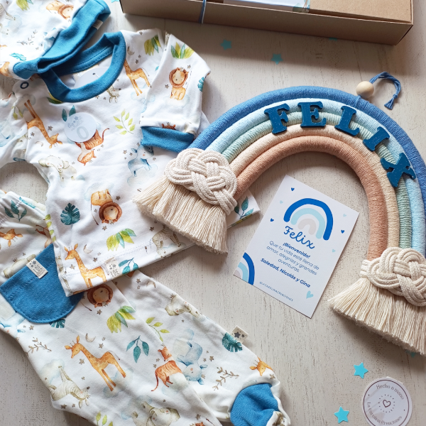 Producto - Arcoiris Macramé + Set de Nacimiento (3p) Animalitos de la Selva
