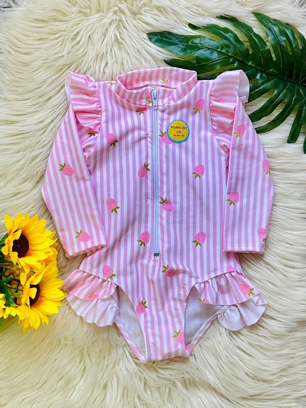 Producto - MAYA ENTERIZA C/MANGAS UV BABY RAYADA FRUTILLA