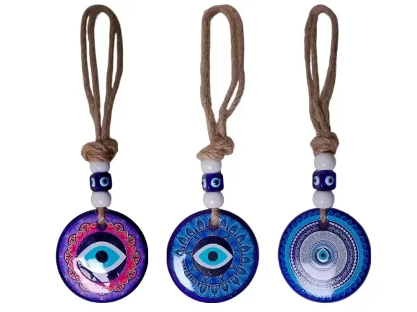 Producto - COLGANTE OJO TURCO VIDRIO DECO CON HILO YUTE MEDIANO