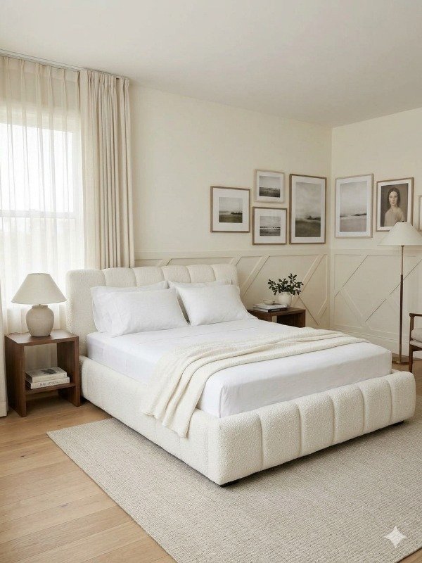 Producto - Base de Cama + Respaldo Tapizado en Bouclé - 1