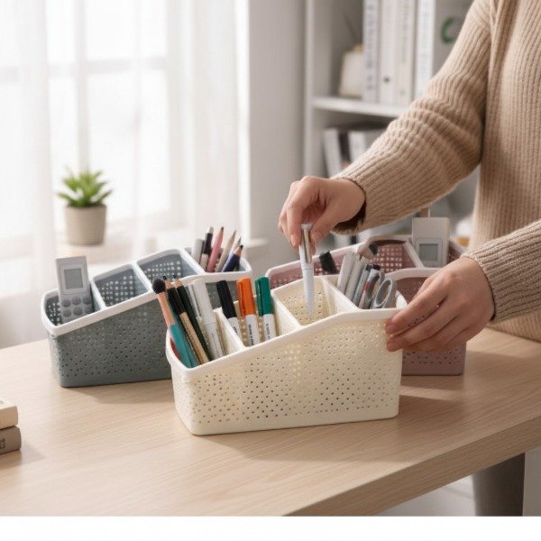 Producto - ORGANIZADOR CON 4 DIVISIONES CALADO 20X11 CM COLORES SURTIDOS - 1
