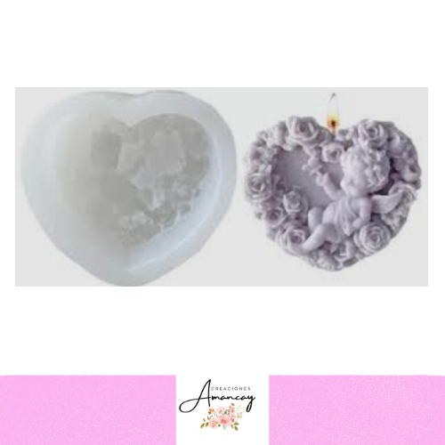 Producto - Molde corazón con flores y ángel