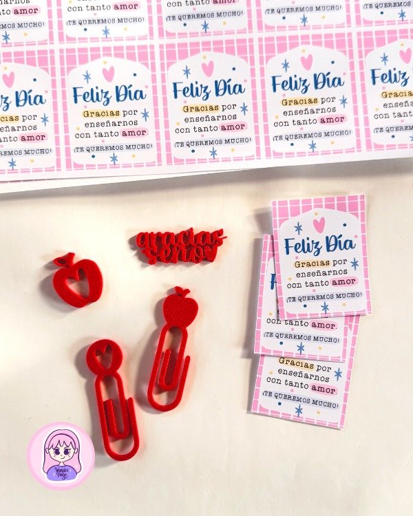 Producto - Combo Día de la Seño Tags Imprimibles STLs 3D Ganchitos Dije Manzanita y frases - 0