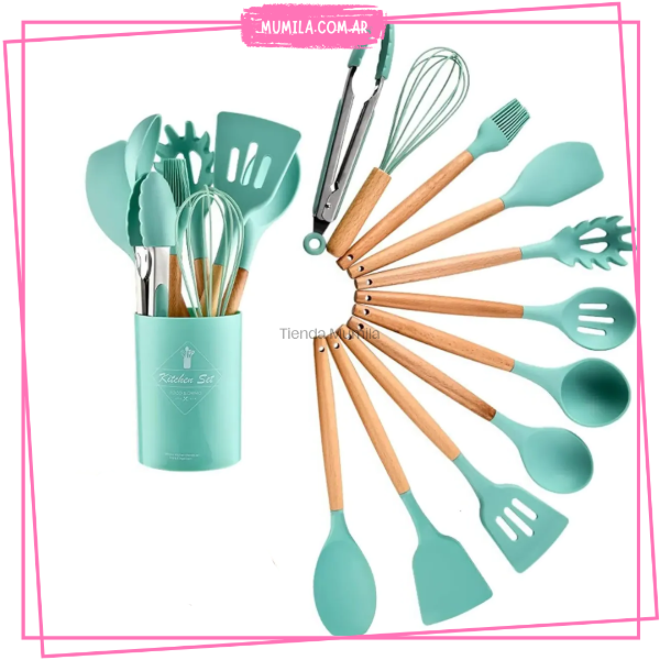 Producto - Set utensilios Silicona color verde agua