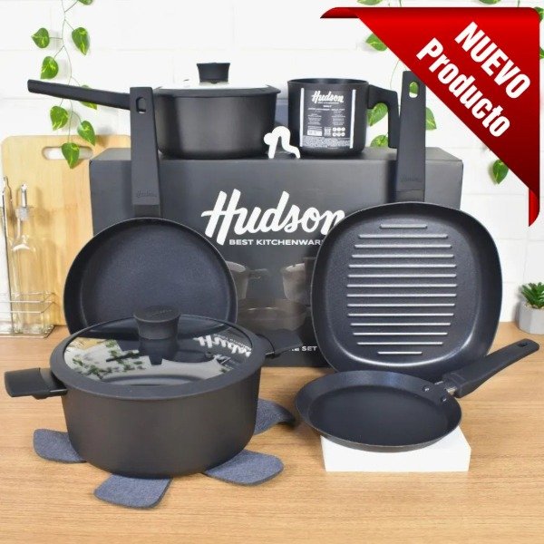 Producto - Set De Cocina Hudson Daily 7 Pzs Olla Cacerola Bifera Jarro Negro