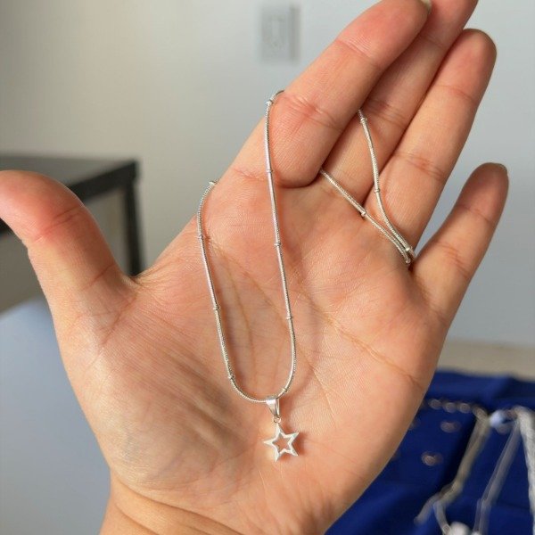 Producto - CONJUNTO -ACERO BLANCO- CADENA COLITA DE RATON + DIJE STAR CALADO