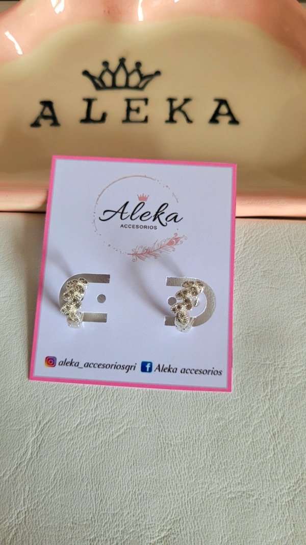 Producto - Argollas hojas en micro pavé de Acero blanco - 1