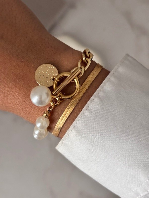 Producto - Set pulsera dorada perla