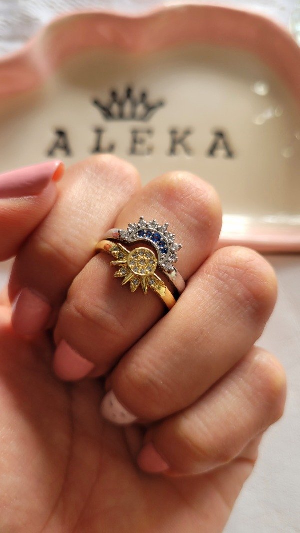 Producto - Anillos para compartir sol y luna plateado y dorado - 2