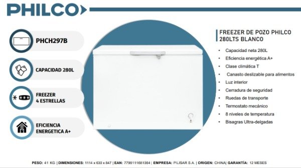 Producto - FREEZER PHILCO 280 LTS MODELO: PHCH297B