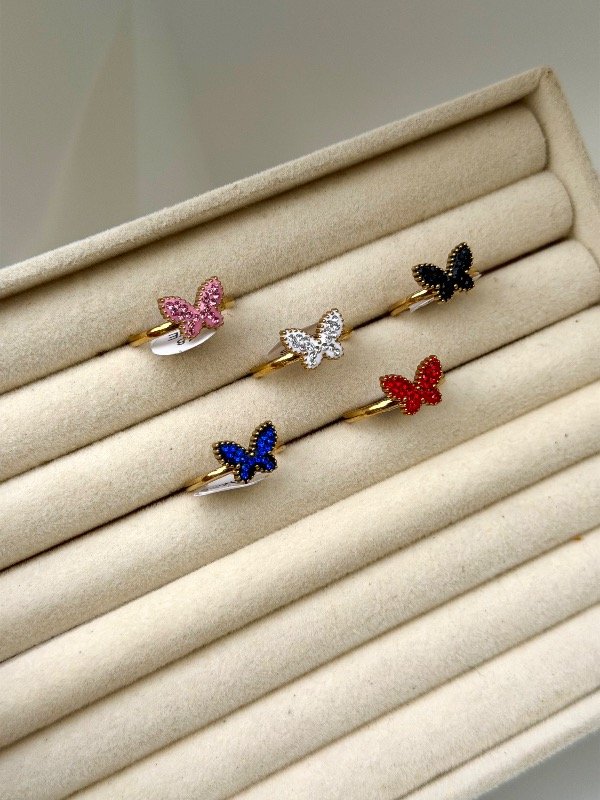 Producto - Anillo mariposa con stras varios-acero dorado