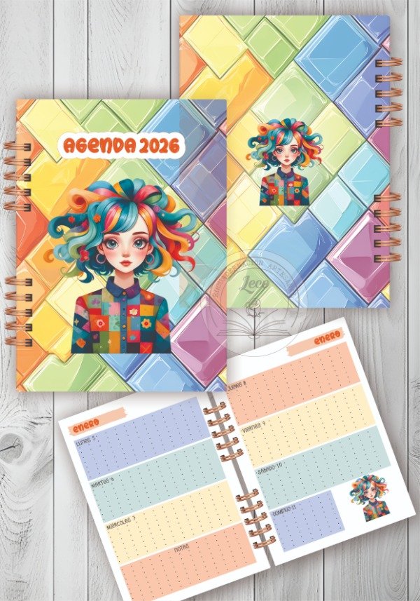 Producto - Pack imprimible Agenda 2026 semana a la vista Chicas Patchwork 3/4