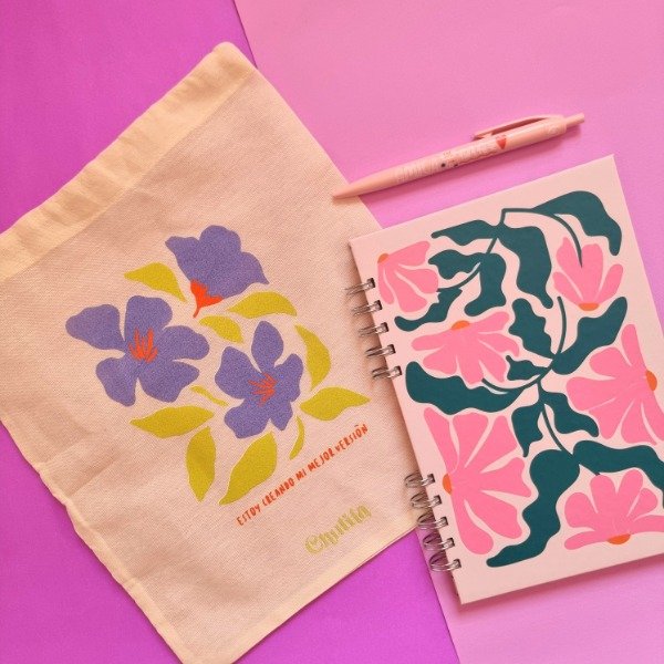 Producto - Cuaderno esencial + lapicera + bolsa de lienzo