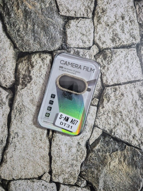 Producto - Protector de cámara strass Samsung A07 dorado