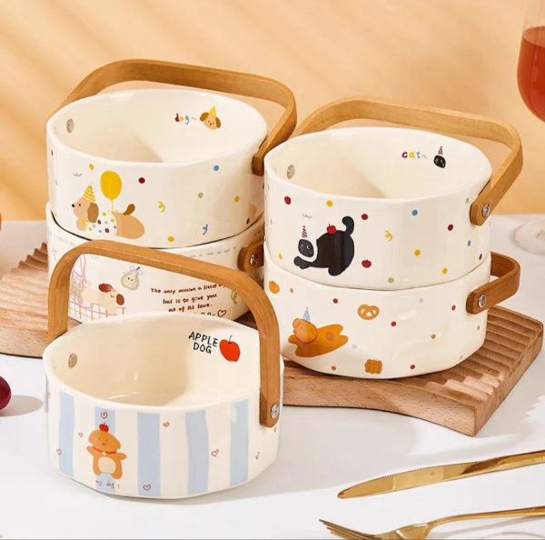 Producto - Bowl Cerámica con Manija Madera Animales