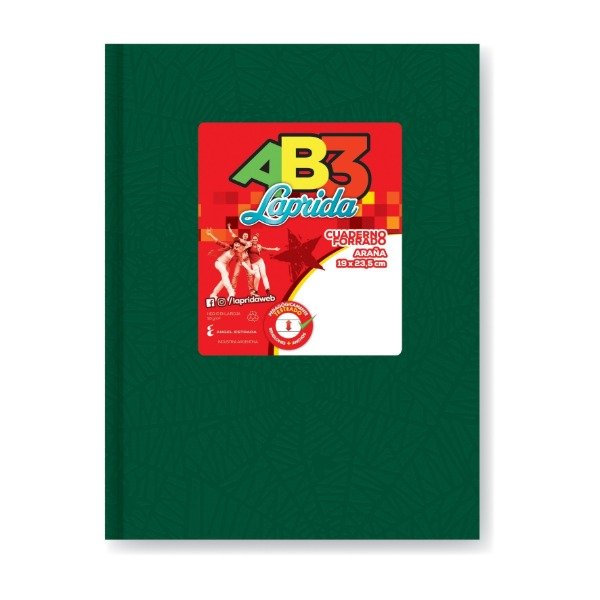 Producto - CUADERNO LAPRIDA AB3 T/C Araña VERDE 98H Rayado