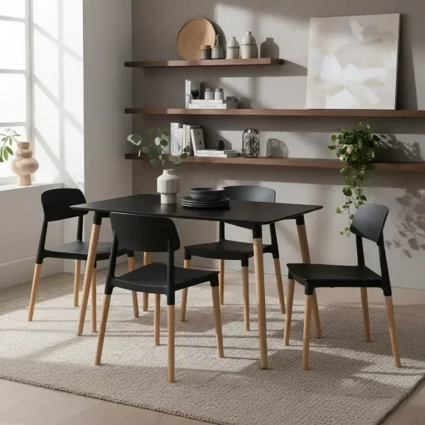 Producto - Juego De Mesa Y 4 Sillas Milan Comedor Rectangular 120x80 Negro