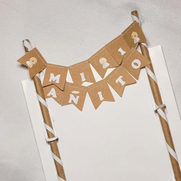 Producto - Banderin para torta MI 1 AÑITO kraft y blanco