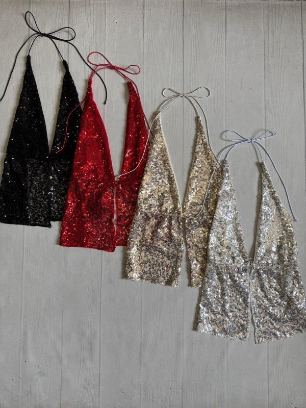 Producto - [5593] Top marilyn p/atar lentejuelas vivorita