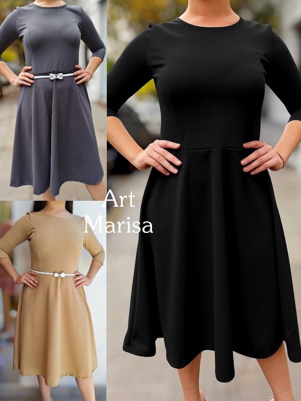 Marisa vestido manga tres cuartos scuba sastrero