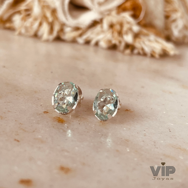 Producto - Aros Oval Cubic Verde Plata 925
