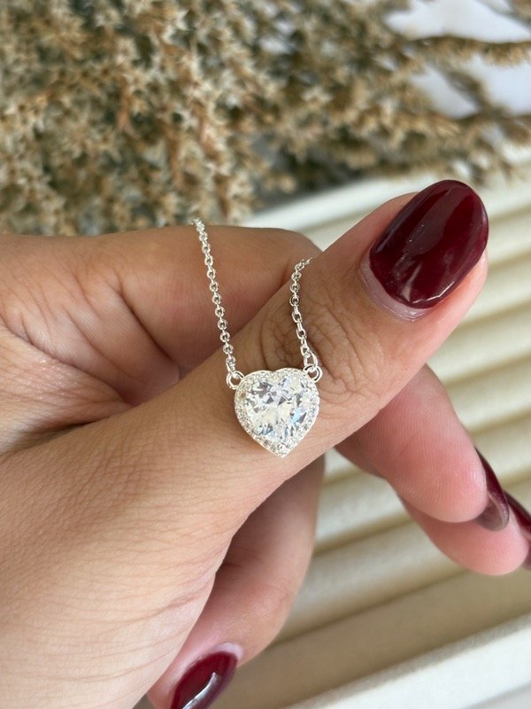 Producto - Conjunto corazón piedra grande acero blanco