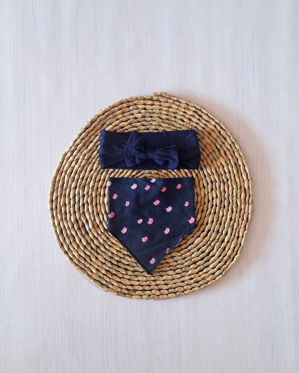 Producto - Babero Bandana + Vincha Gatitos Azul
