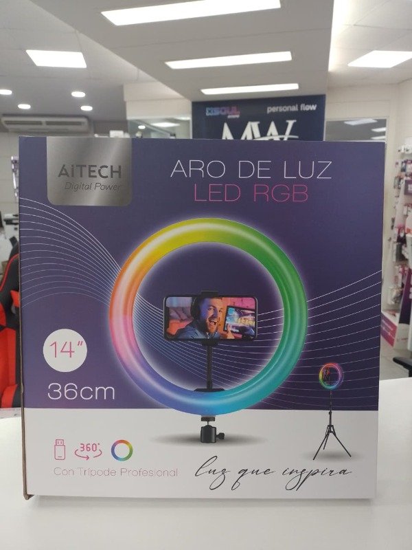Producto - Aro de Luz Led RGB 36cm + Tripode AItech AIAL010485R