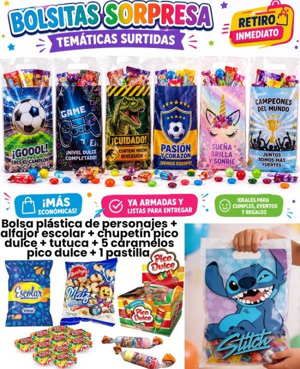 Producto - Bolsitas plásticas de personajes con golosinas