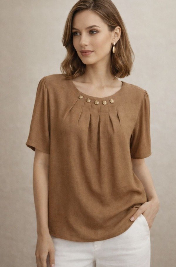 Producto - Blusa manga corta com botones dorados Beige 49br41