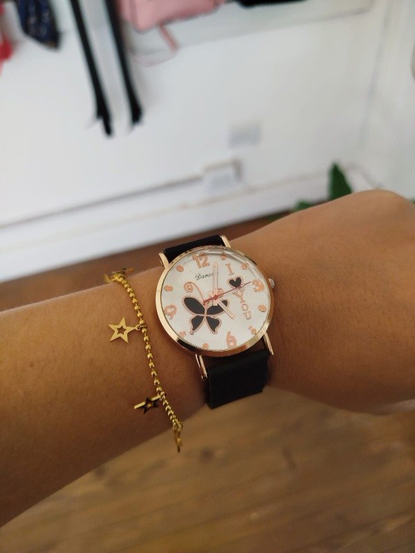 Producto - Reloj negro dorado mariposas