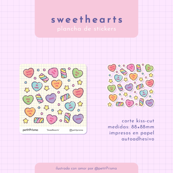 Producto - Plancha de Stickers Cuadrada "Sweethearts"