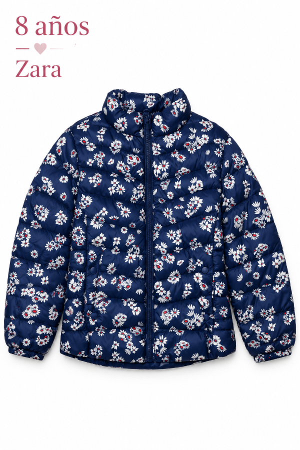 Producto - Campera azul con flores blancas rojo Zara 8 años - 0
