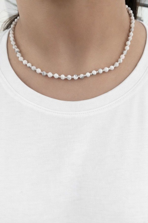 Producto - Chocker plata y piedra natural blanca