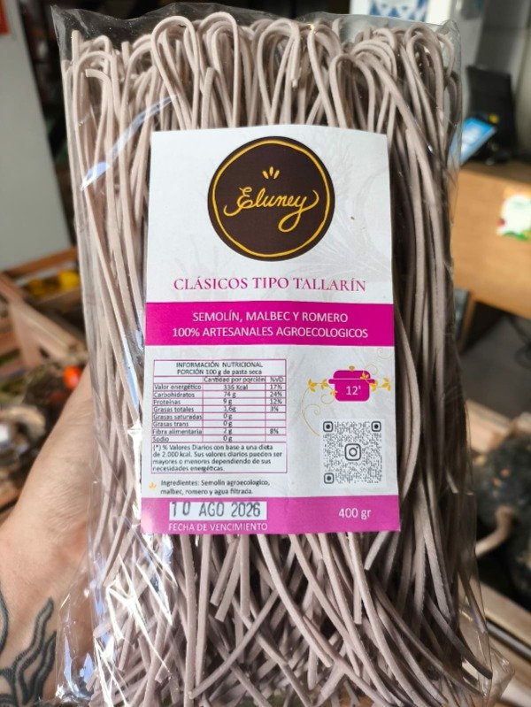 Producto - Fideos de Semolin, Malbec y Romero - Eluney