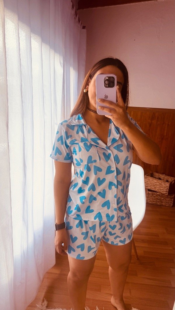 Producto - Pijama corazón celestes
