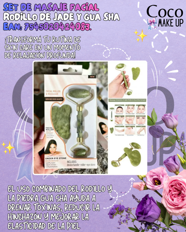 Producto - SET DE MASAJE FACIAL: RODILLO DE JADE + PIEDRA GUA SHA