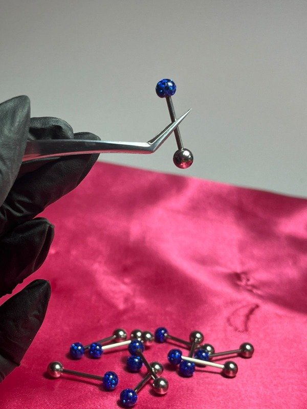 Producto - piercing lengua bolita azul acero quirúrgico