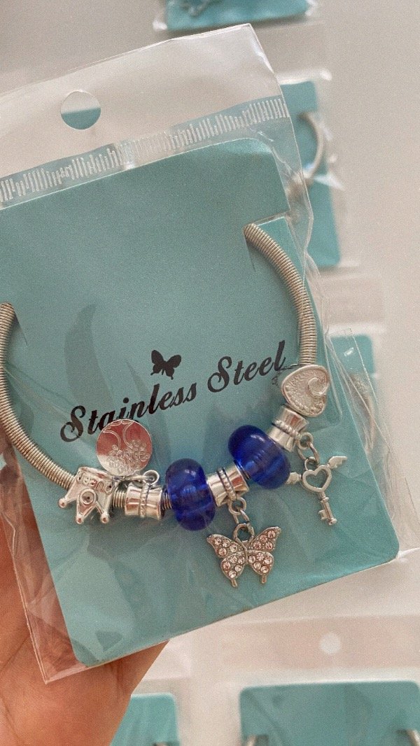 Producto - Pulsera simil Pandora. ACERO. Azul