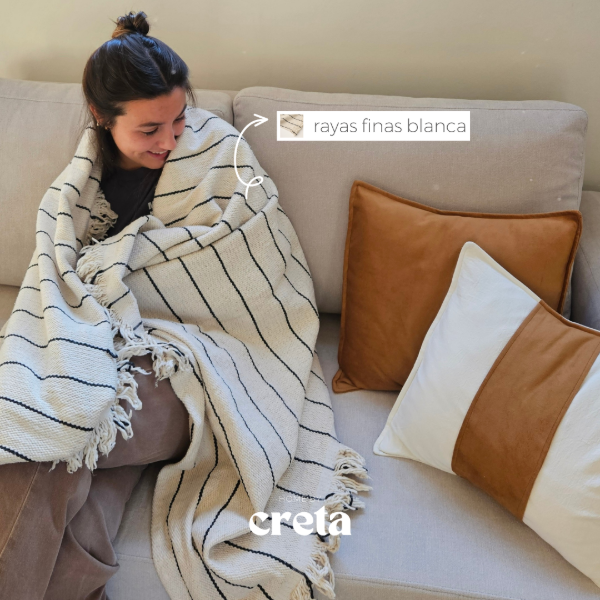 Producto - Manta Rústica Algodón Rayas Finas Negra