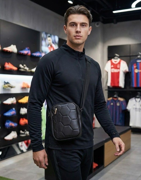 Producto - Bolso Mini Bandolera Futbol Gajos De Pelota Cuero Portacelu Negro