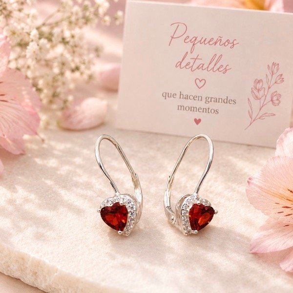 Producto - Aros Brisura corazón cubic rojo Plata 925