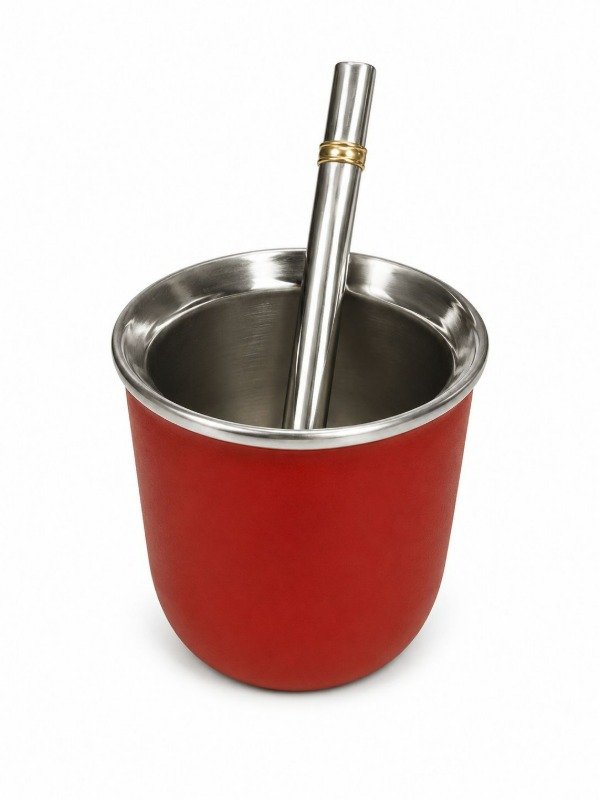 Producto - MATE ACERO COLOR ROJO + BOMBILLA