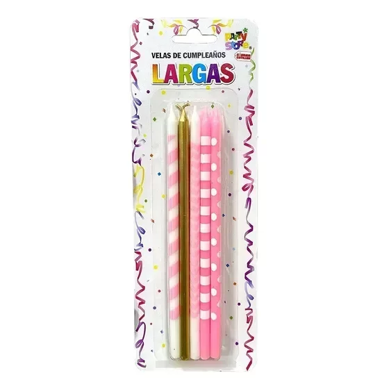 Producto - VELAS LARGAS IMPRESAS ROSAS LUNARES, RAYAS Y DORADAS