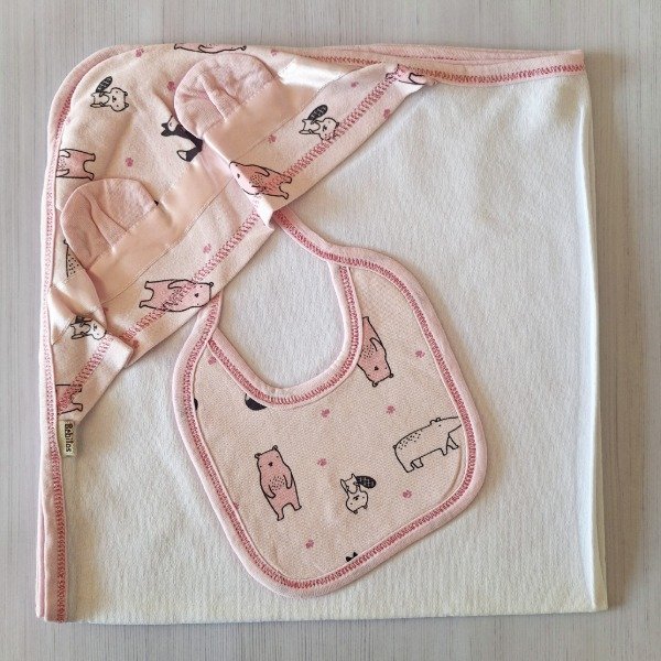 Producto - Mantita Recibidora + Babero Nórdico Rosa